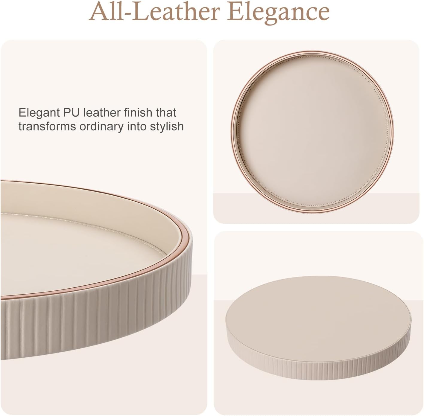 GORESE Round Decorative Tray 12 PU Leather Serving Tray for Coffee Table and Home Decor