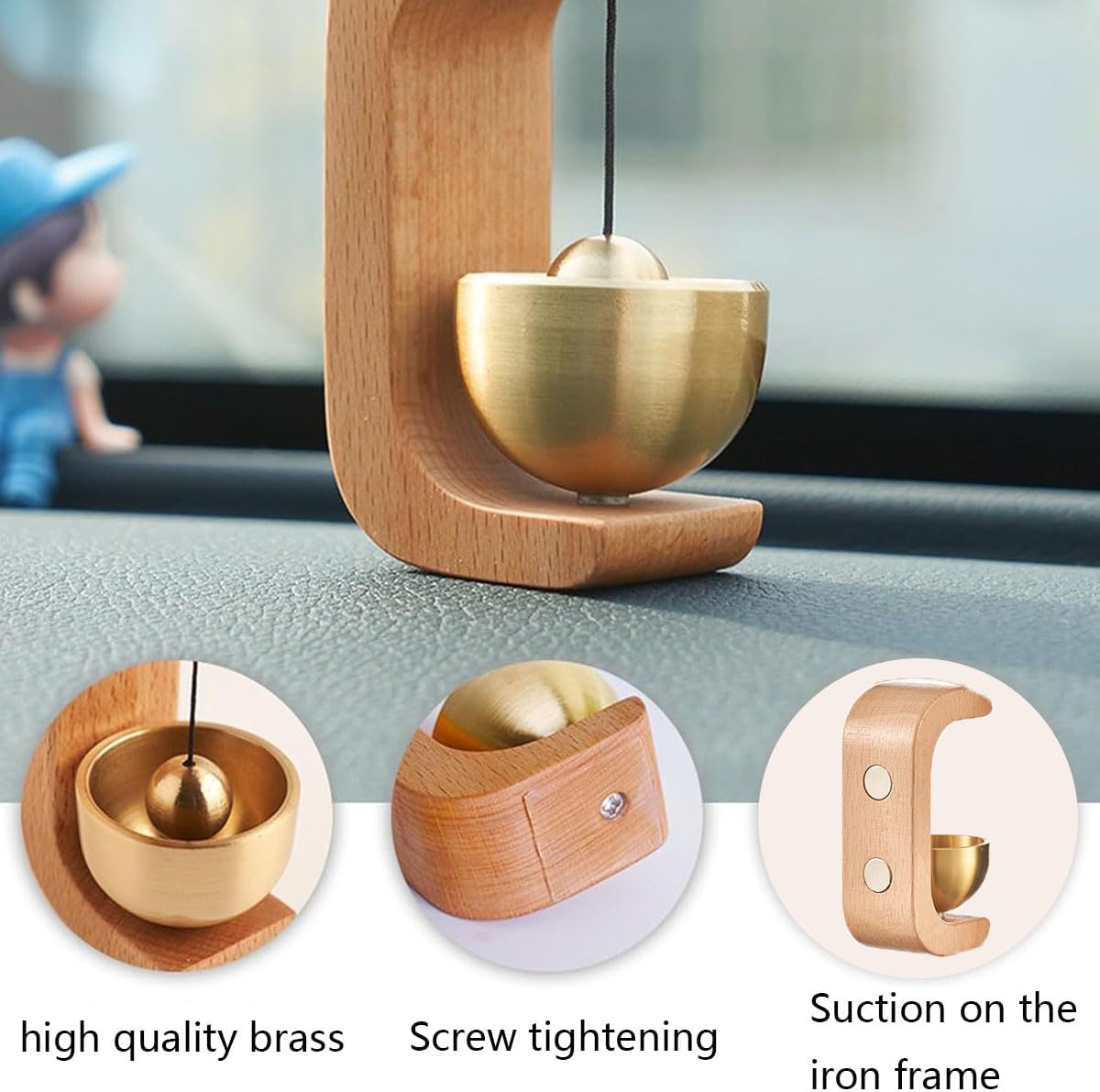 Magnetic Wooden Doorbell with Brass Chime Easy Install No Drilling Silent Bell