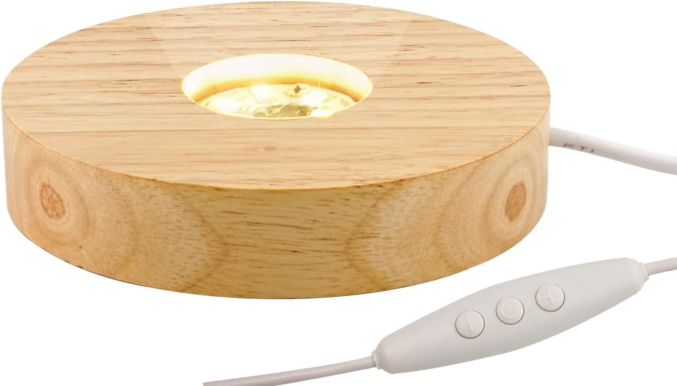 Wood LED Light Stand for Crystal 3D Glass Art - USB Powered