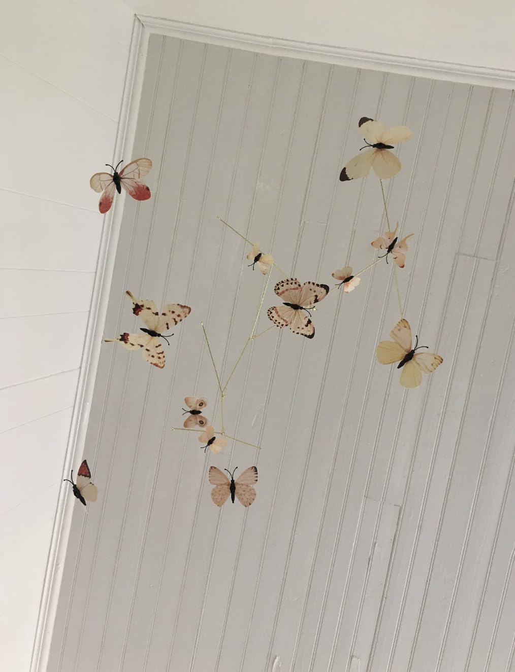Butterfly Hanging Mobile for Room Decor 12 Floating Butterflies in Neutral Tones