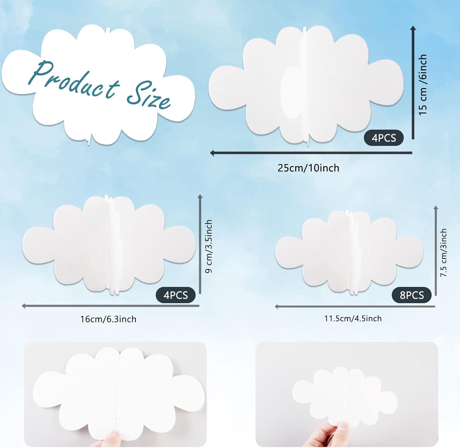 16 Pcs 3D Hanging Cloud Decorations for Ceiling and Wall