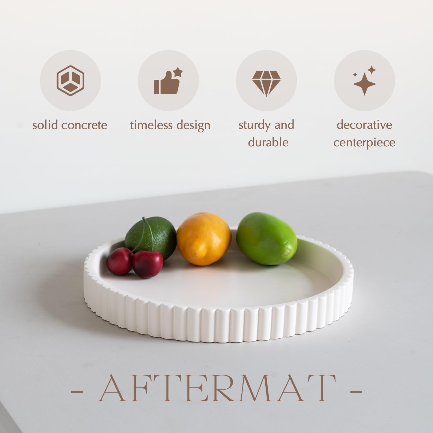 Aftermat Decorative Tray Round 11 Inch White Concrete