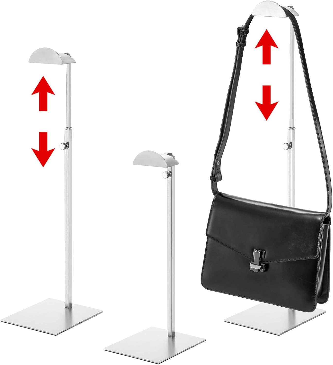 Hacaroa 3 Pack Purse Display Stand Adjustable Height Stainless Steel Holder for Bags and Jewelry