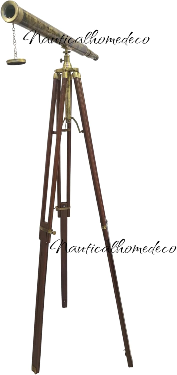 Nautical Home Decor Handmade Vintage Brass Telescope with Wooden Tripod Stand