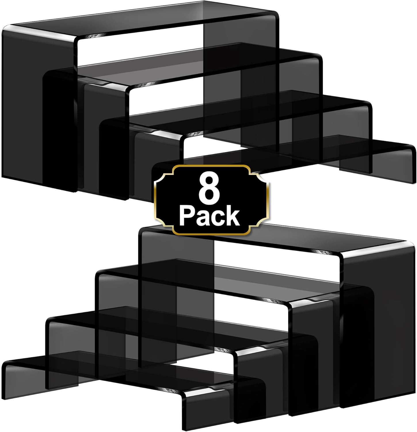 Aheroi Acrylic Risers 8 Pcs 2 Set Black Display Stands