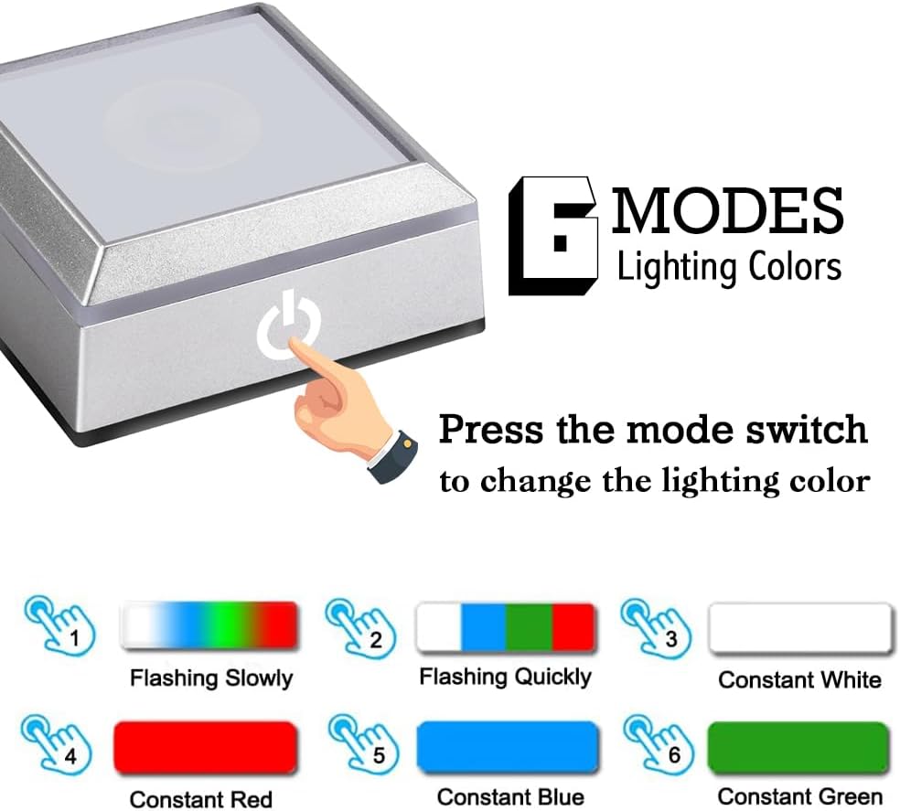 ERWEI LED Light Base for Crystal 3D Glass Art Colorful Lighted Square Stand Display Plate