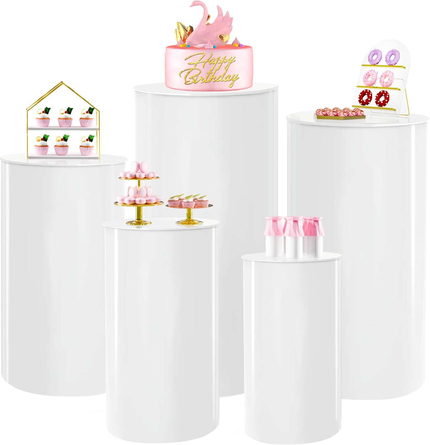 GALAGLAM Cylinder Stands 5Pcs White Party Display Decor