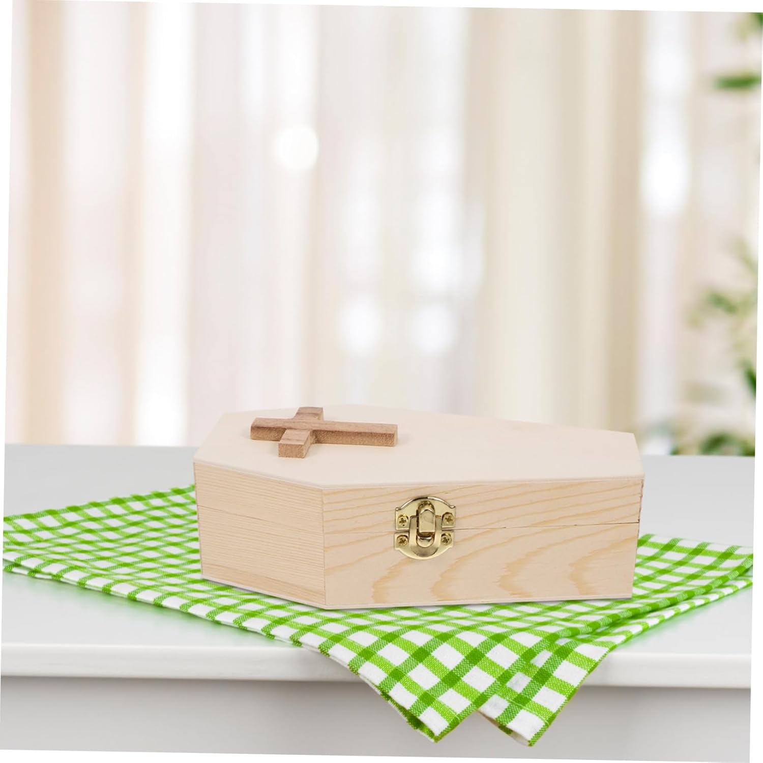 Amosfun Small Wooden Coffin Jewelry Organizer with Unique Lid
