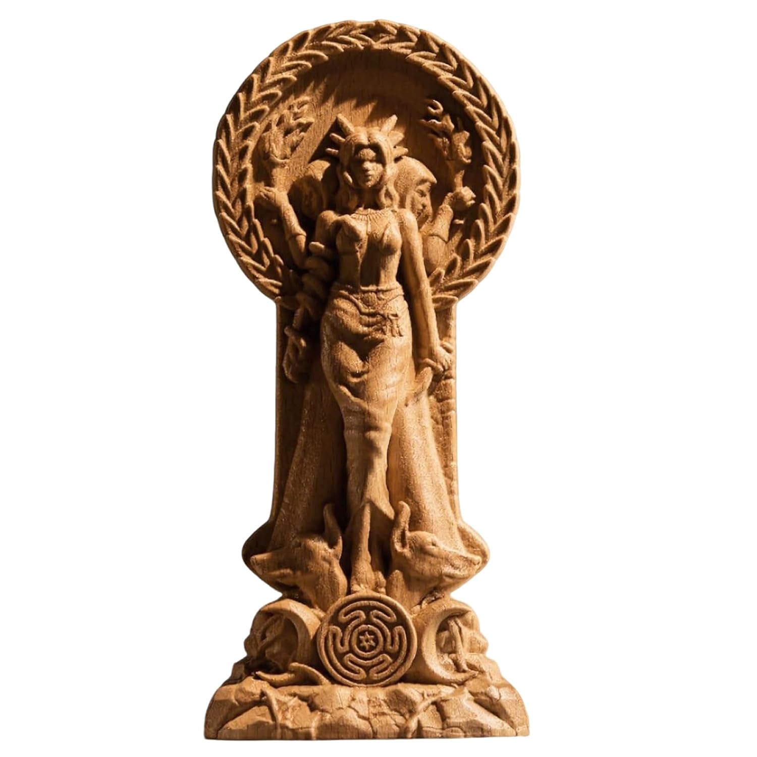 Wooden Hecate Statue - Triple Goddess Decor Sculpture