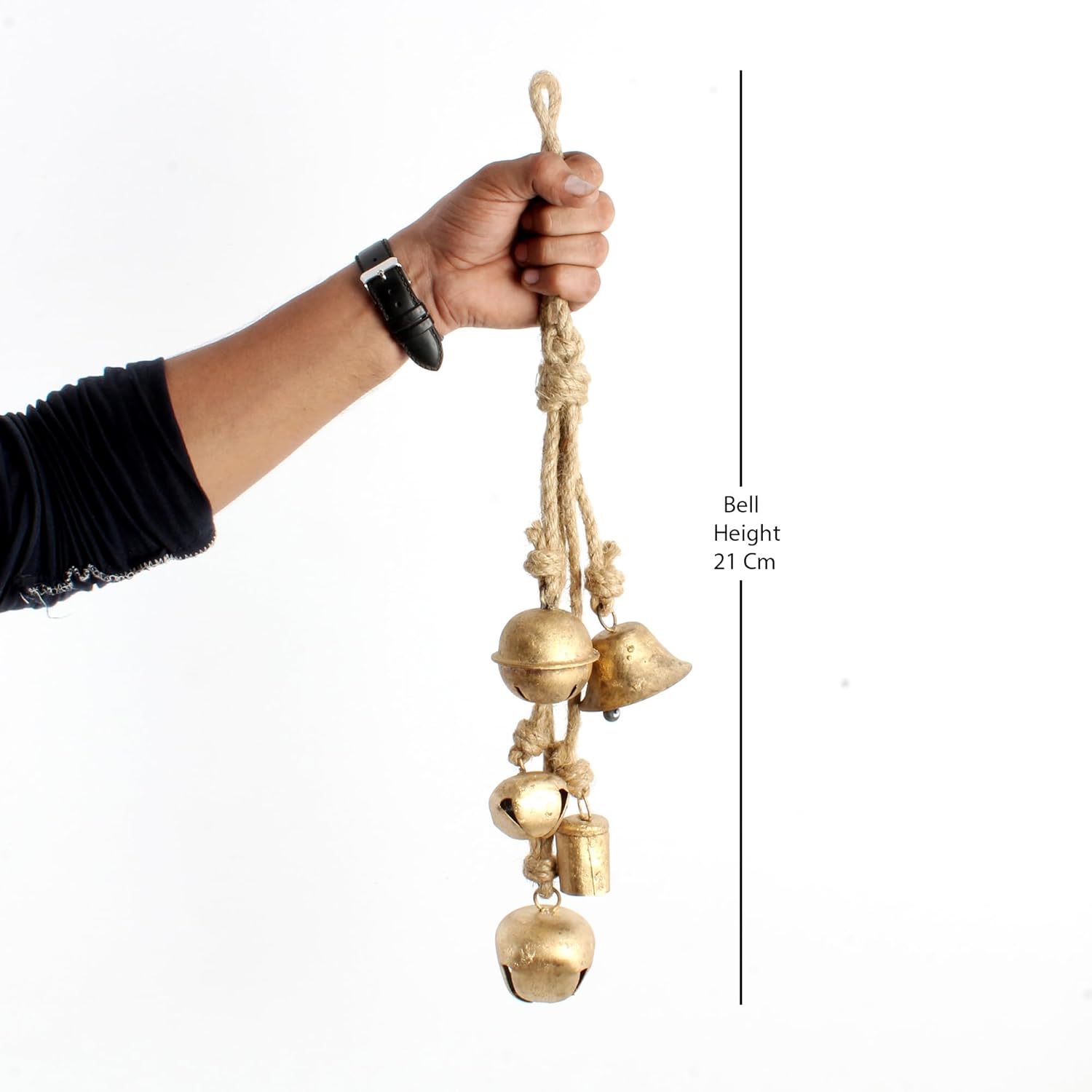 Set of 5 Vintage Handmade Rustic Christmas Bells on Jute Rope