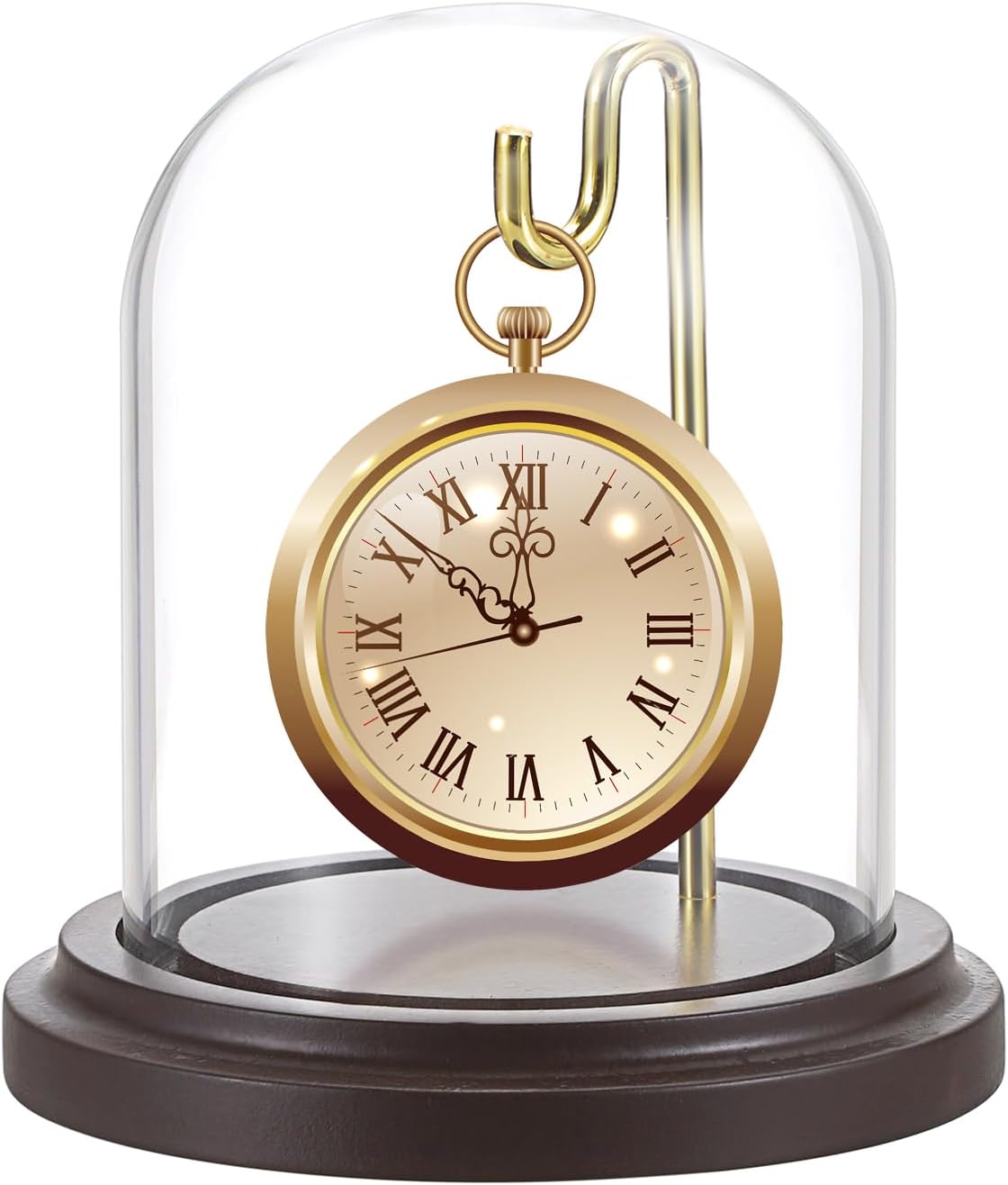 JUXYES Clear Watch Display Dome Cloche With Hook and Wooden Base