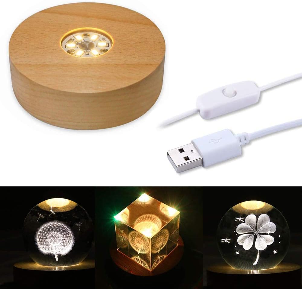 4 LED Wood Display Base for Crystals and Glass Art