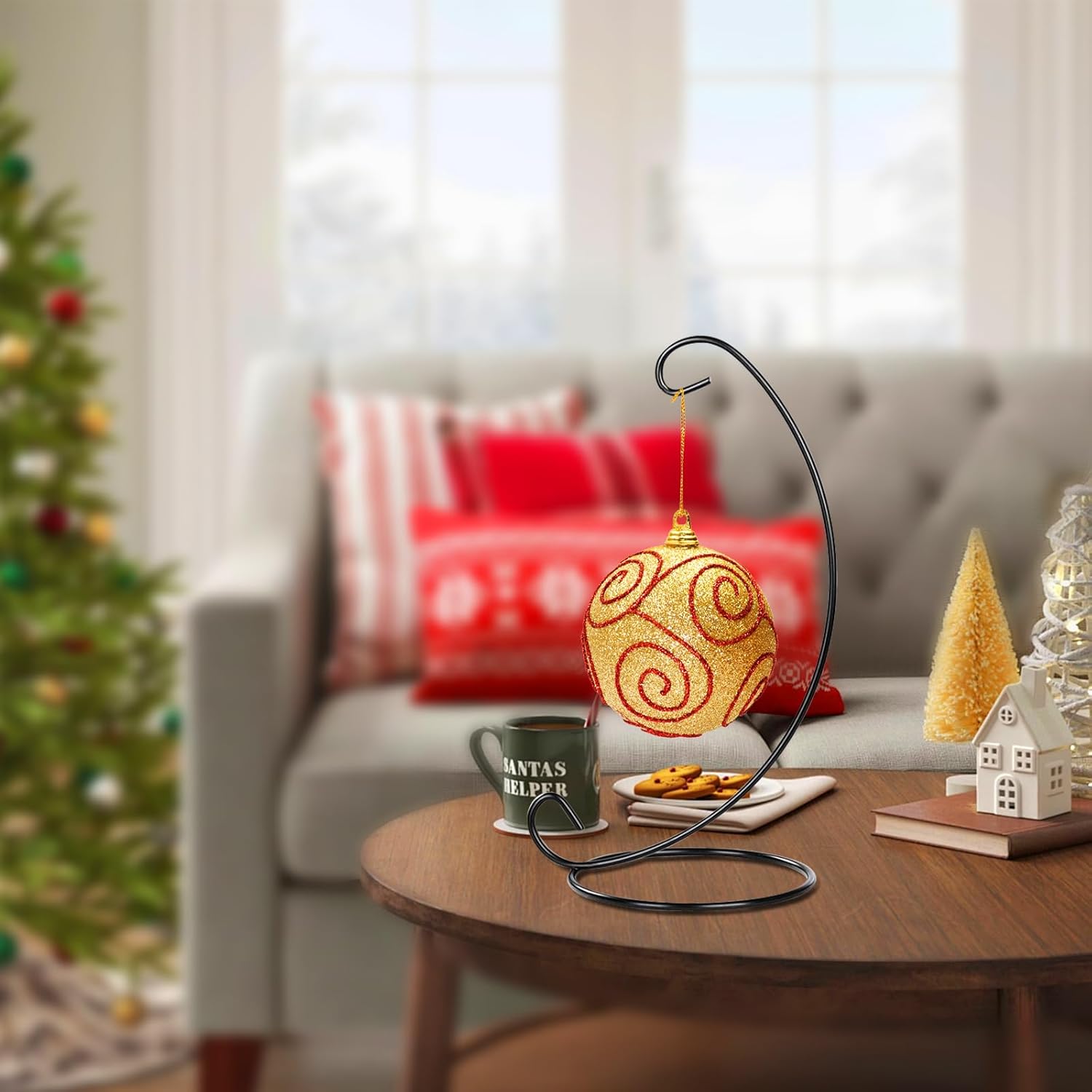 Abom 3 Pack 9in Ornament Display Stand Black Iron Hanging Hook for Festivals