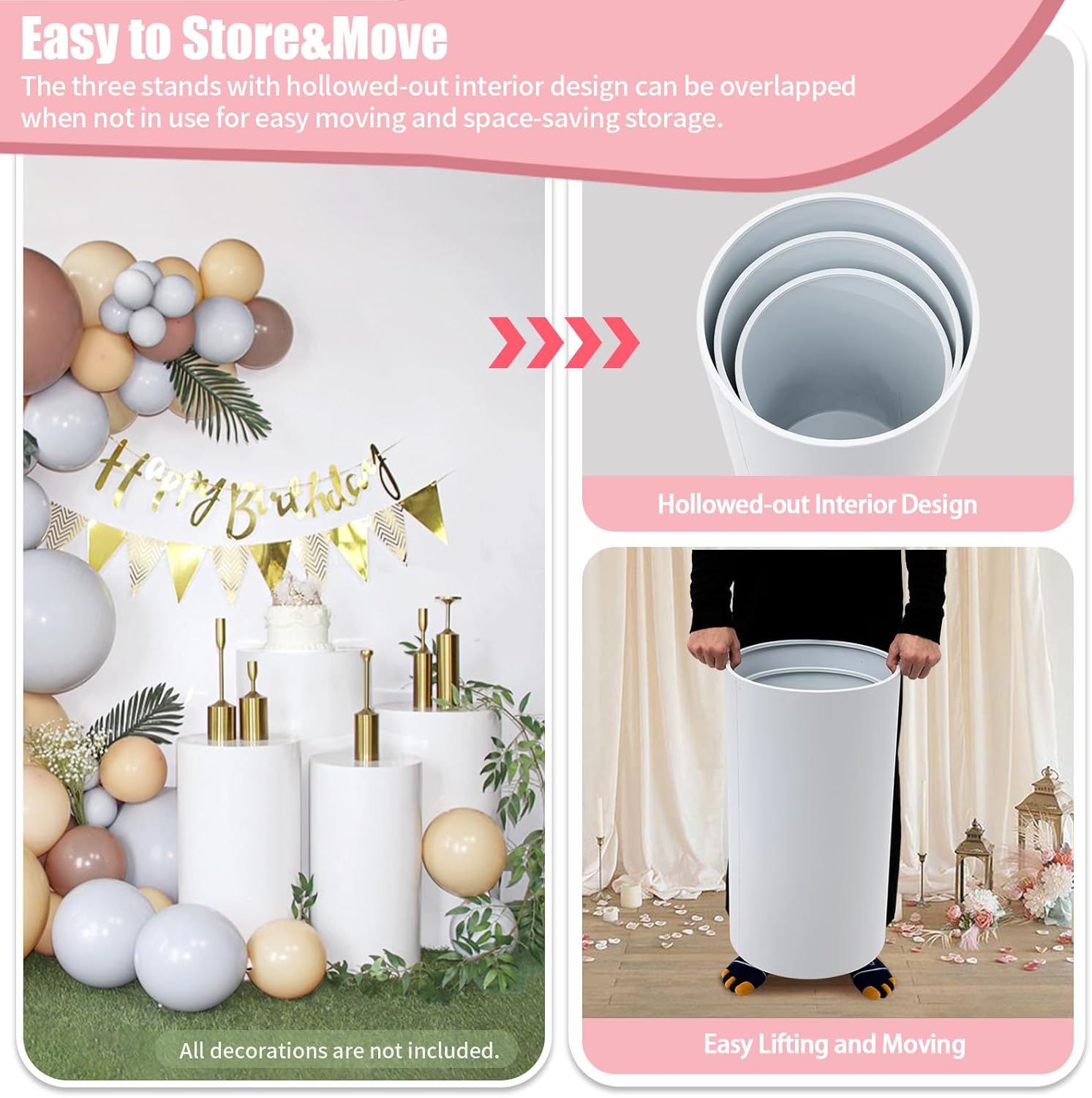 White Cylinder Pedestal Stand for Party 3Pcs Display Plinth
