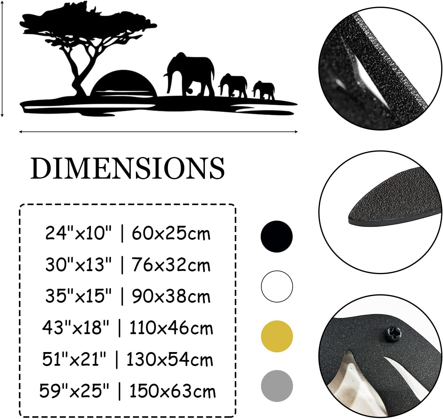 Cadeali Sunset Elephant Metal Wall Art Black 30x13