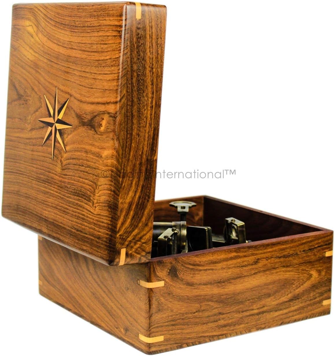 Nagina International 7 Inch Brass Sextant with Rosewood Case Nautical Decor Educational Gift