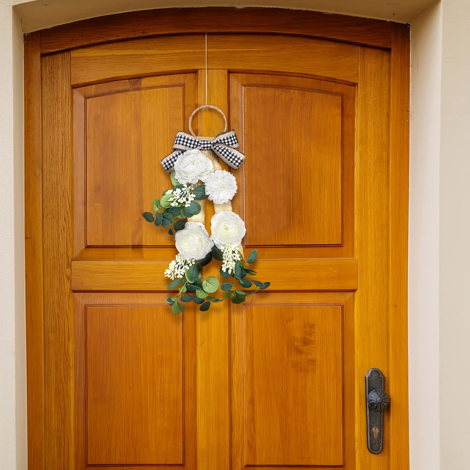 2 Pcs Farmhouse Green Eucalyptus Wreath Artificial Swag for Front Door Accent Decor