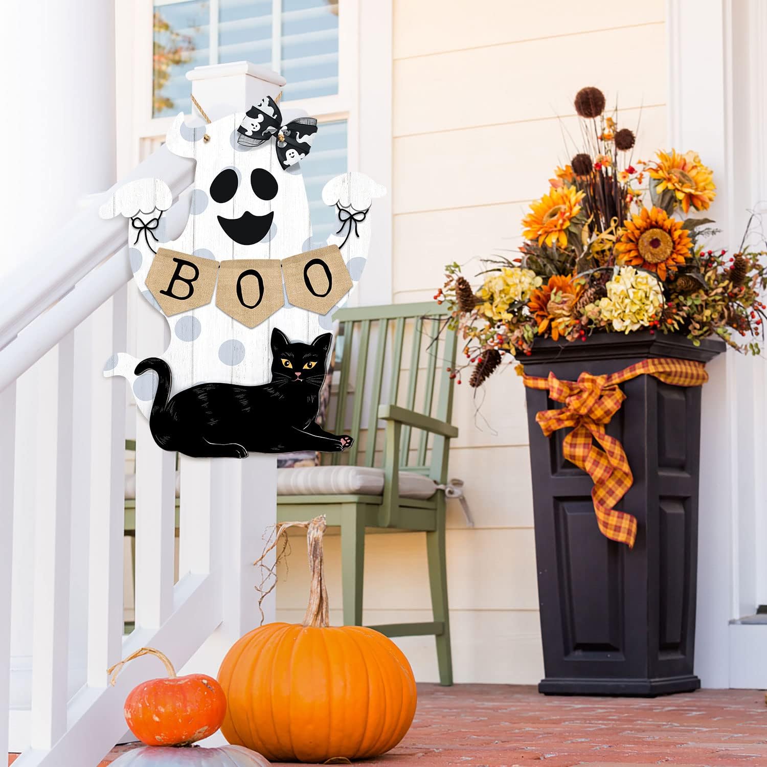 Halloween Boo Decorations Ghost Door Sign Wooden Wreath Outdoor Indoor