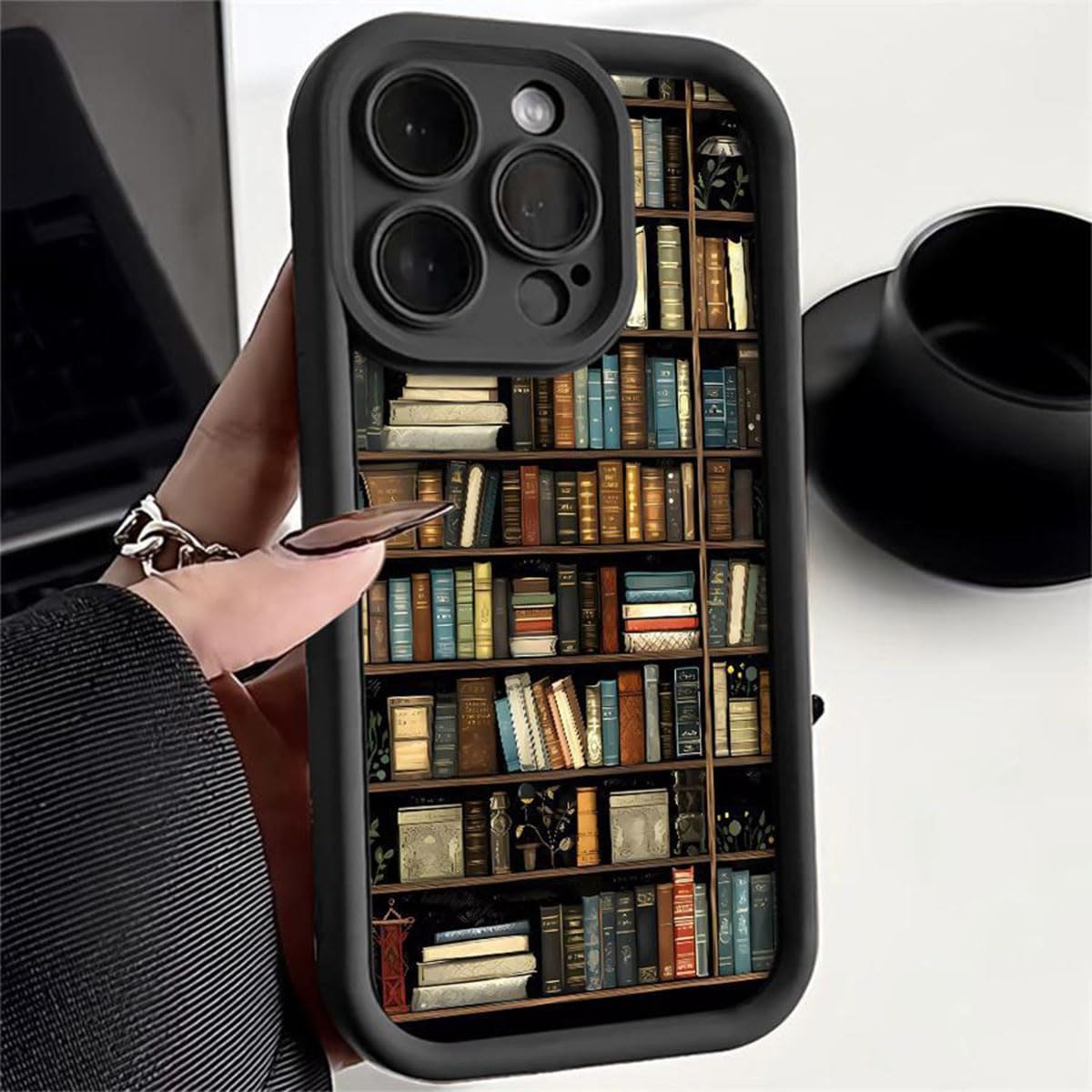 Cartoon Bookshelf TPU Phone Case for iPhone 16 15 14 13 Pro Max