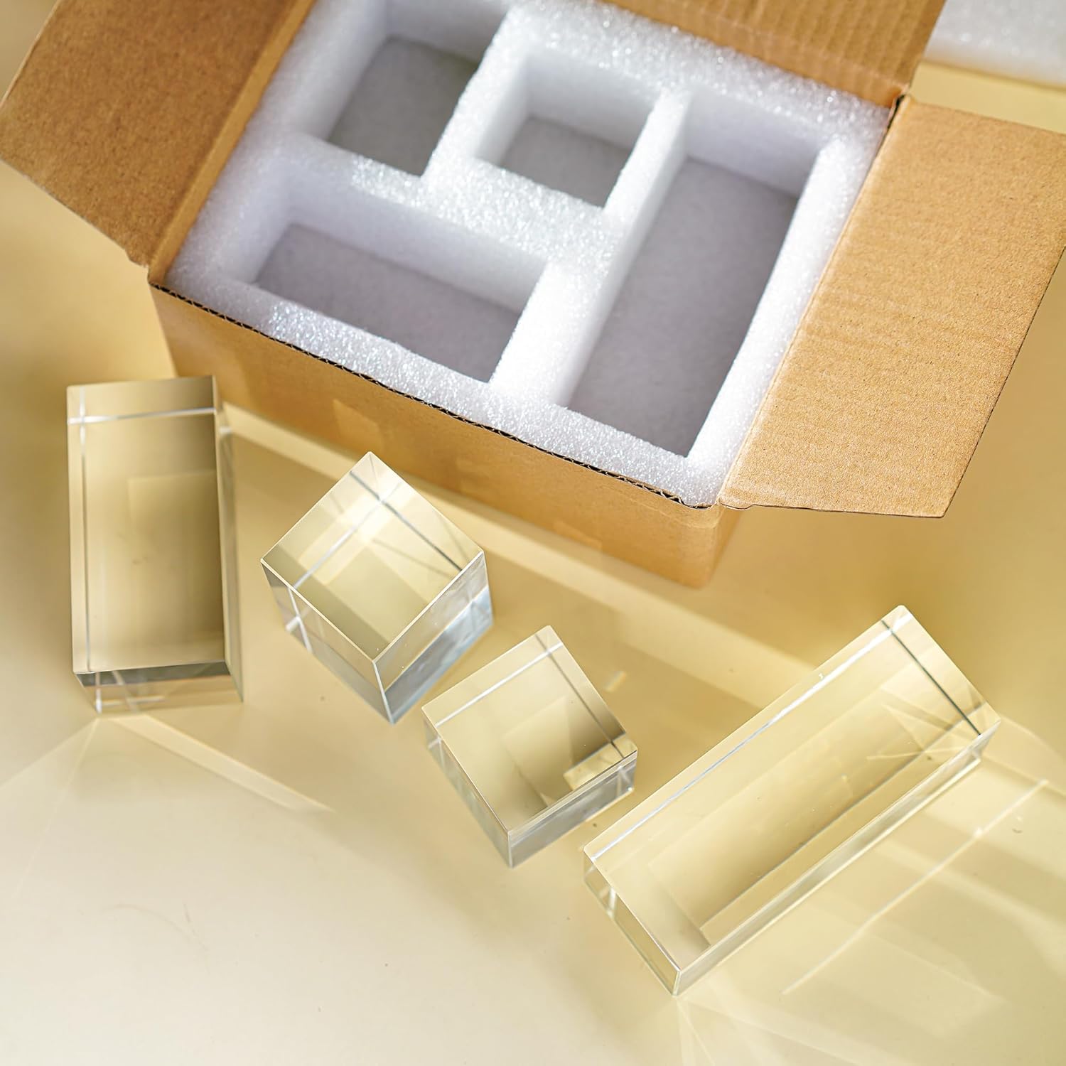 ZEERSHEE 4pcs Clear Glass Display Blocks for Collectibles Art Crafts