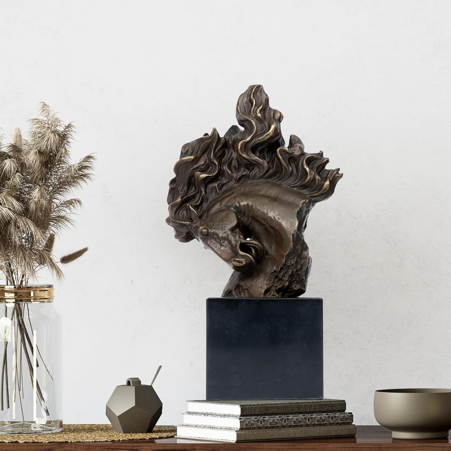 Bronze Horse Head Sculpture with Marble Base