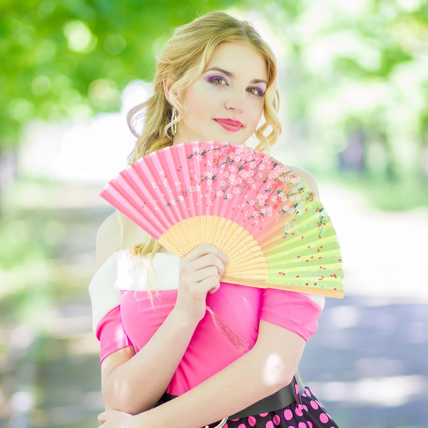 Zonon 4 Pack Handheld Folding Fans with Tassel