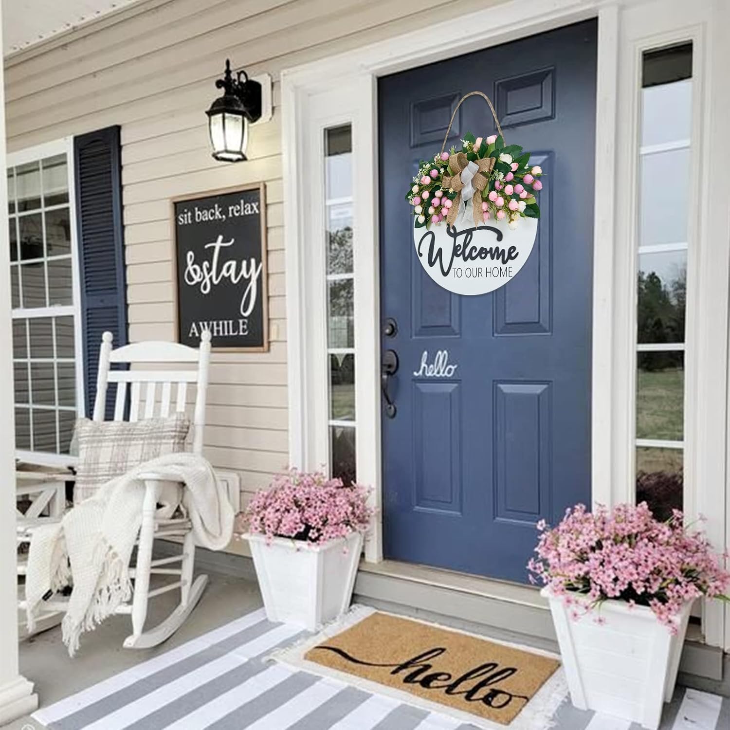 3D Spring Summer Welcome Wreath for Front Door