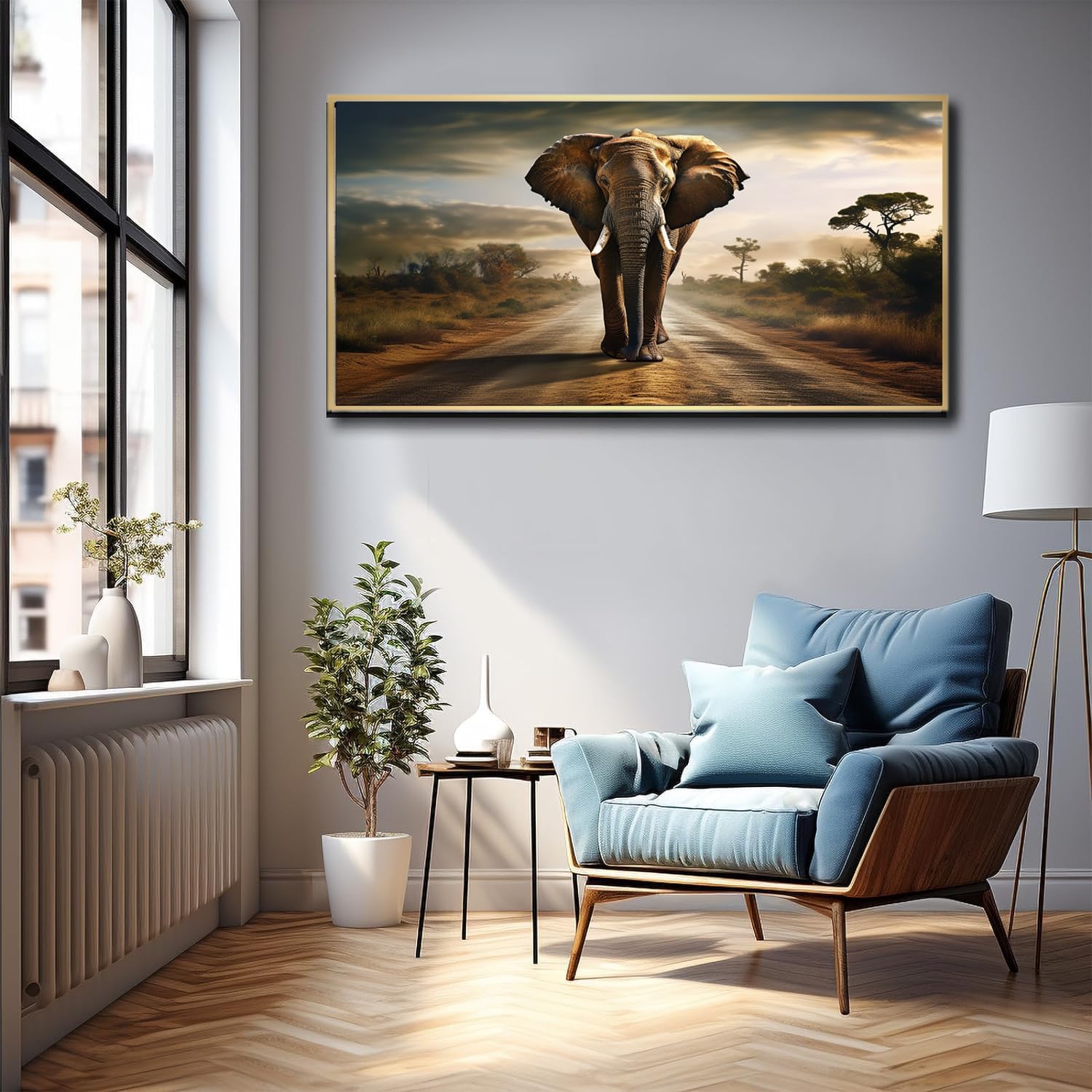 Feuwile Elephant Canvas Wall Art with Gold Frame