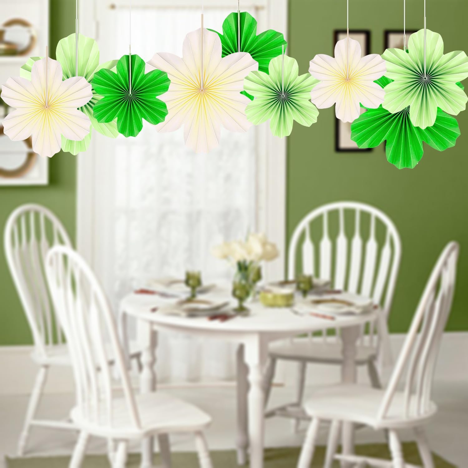 PheiLa Paper Flowers Decor Set of 9 Green Fans
