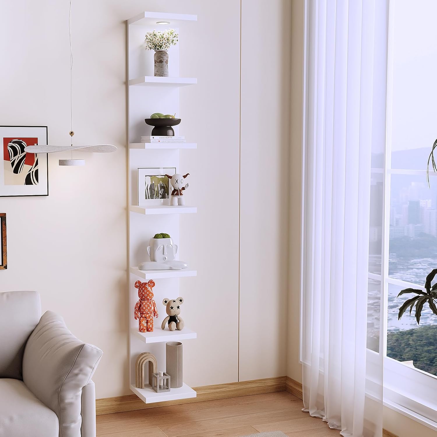 7 Tier Floating Wall Shelf with LED Light