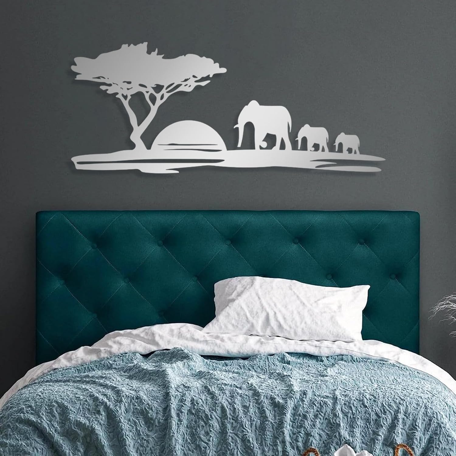 Cadeali Sunset Elephant Metal Wall Art Black 30x13