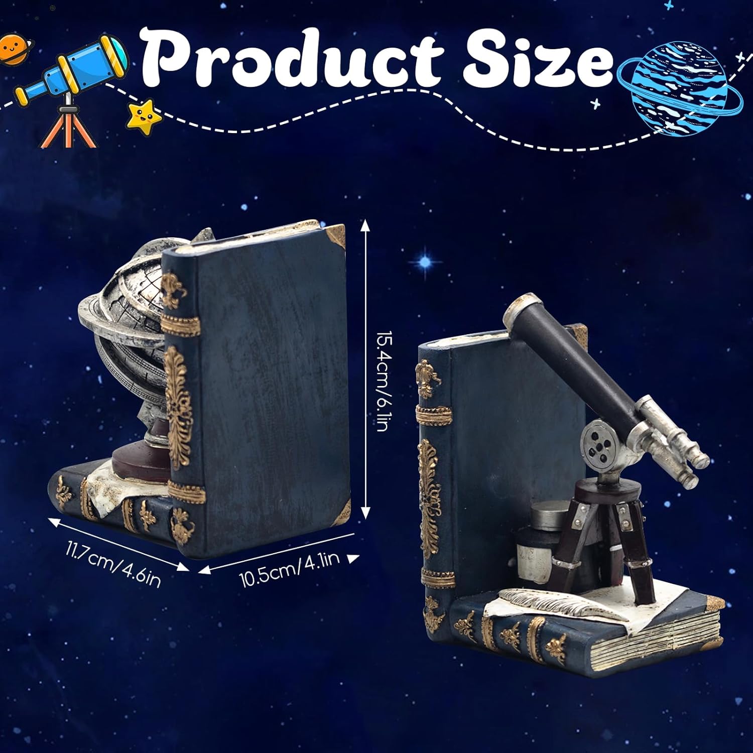 Vintage Armillary Sphere Bookends for Heavy Books