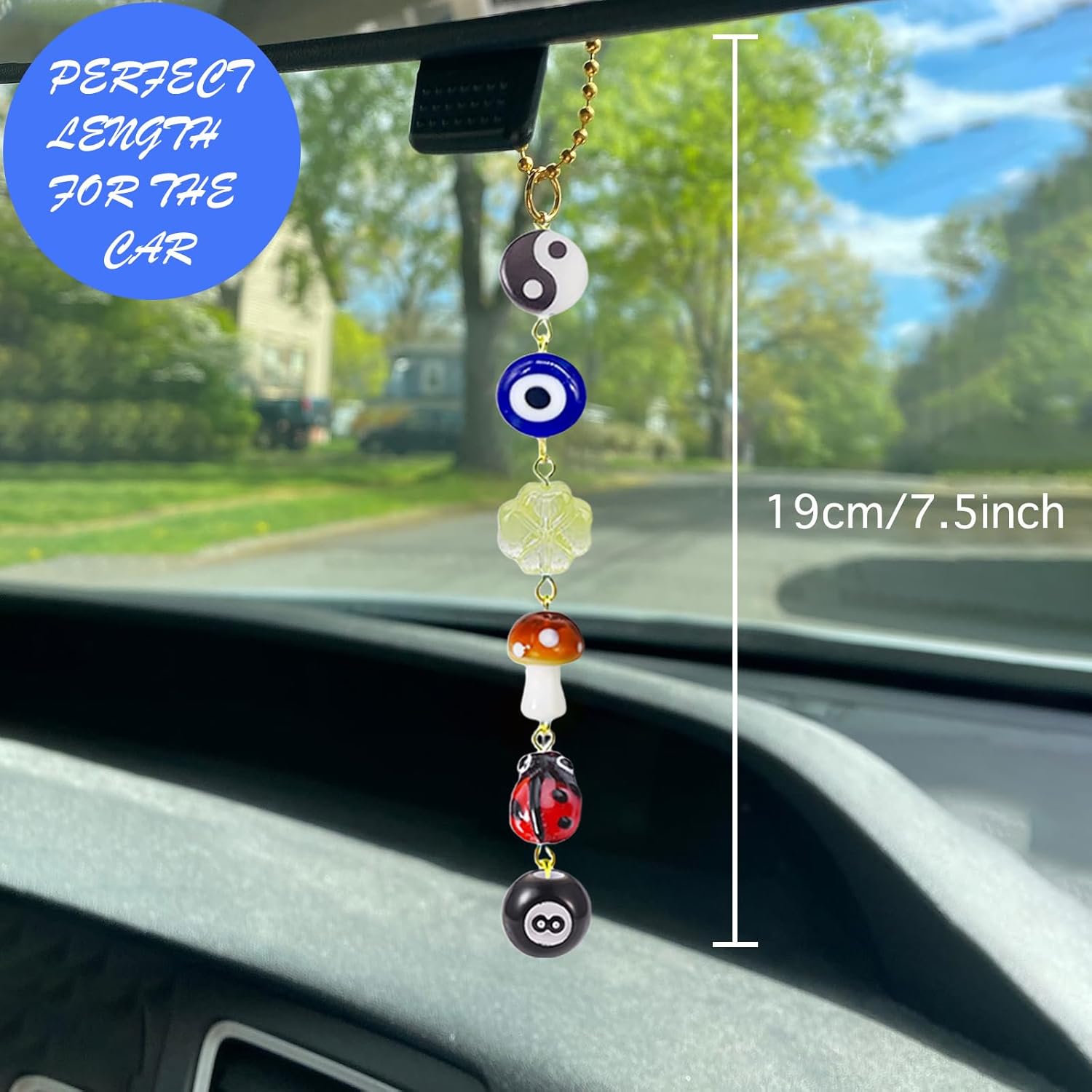 Agromusk Evil Eye Car Hanging Charm with Ladybug and Four-Leaf Clover
