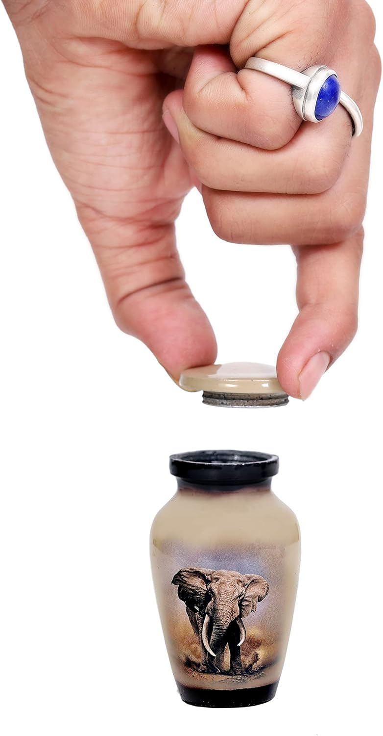 Hlc Lovely Elephant Small Keepsake Urn - Mini Memorial Urn for Human Ashes with Velvet Box Bag 3 In