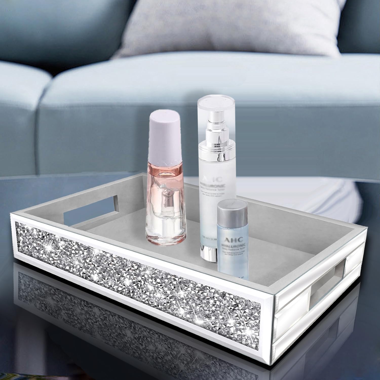 Wocred Mirror Perfume Tray with Diamond Design