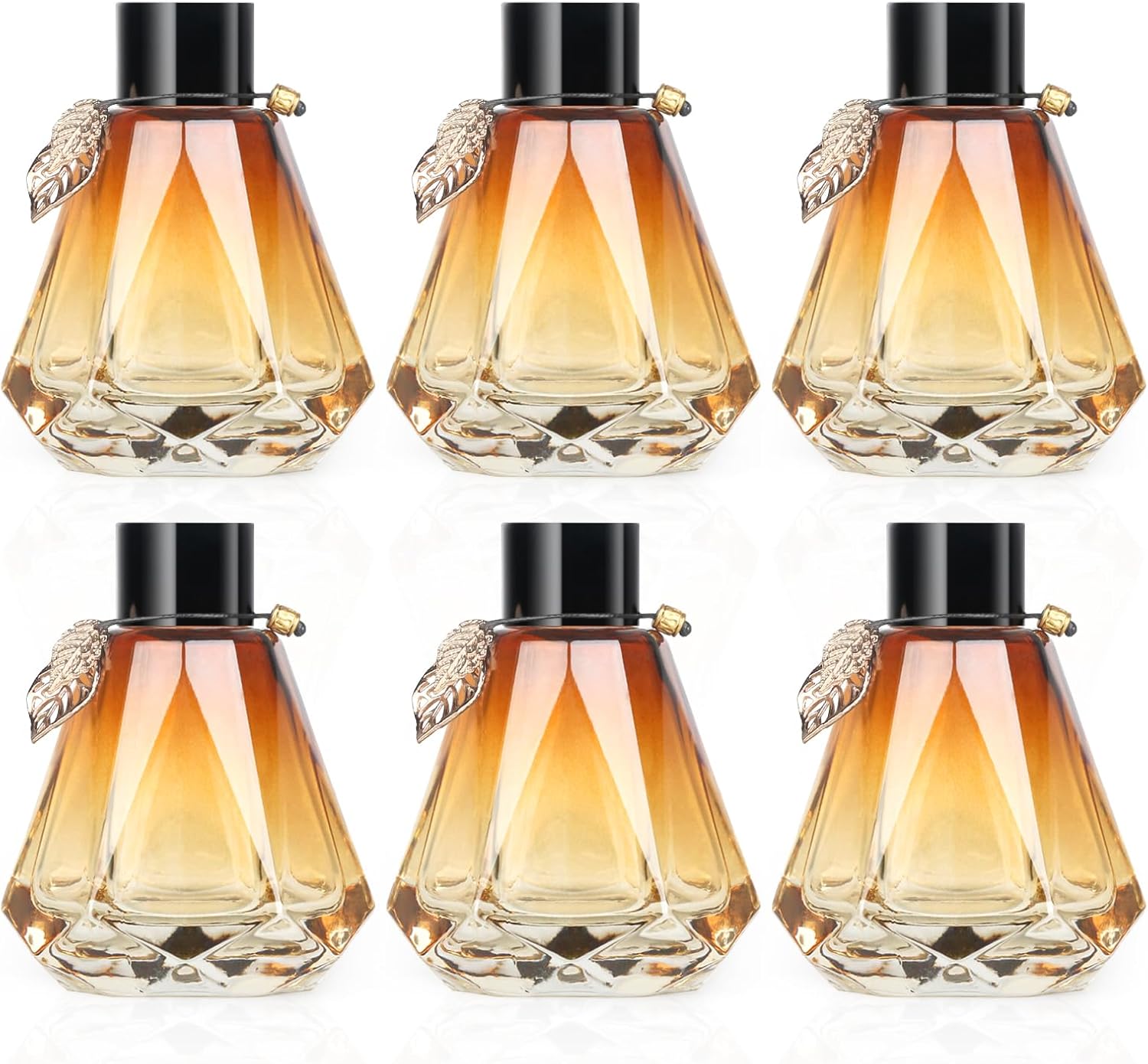 6PCS Diamond Reed Diffuser Set with Gold Leaf Decor