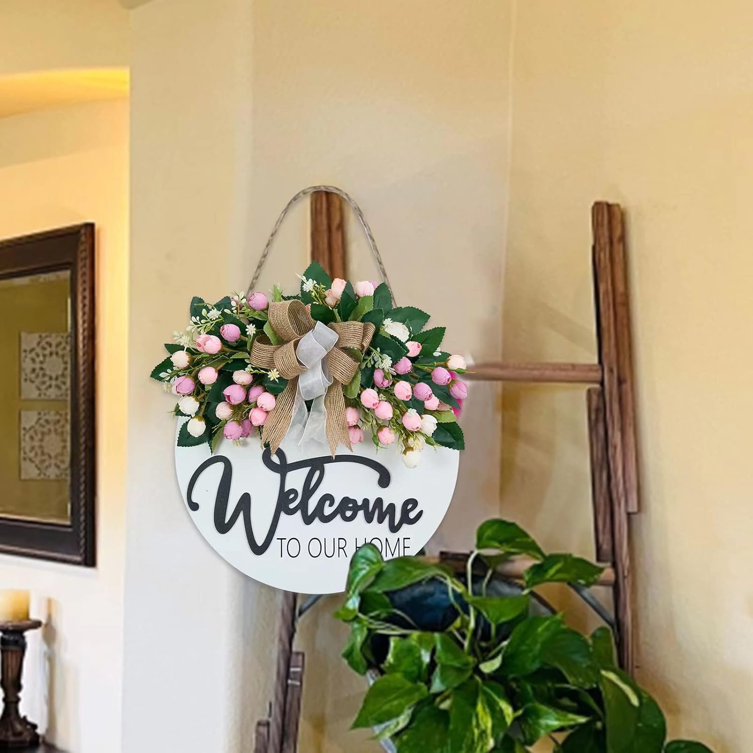 3D Spring Summer Welcome Wreath for Front Door