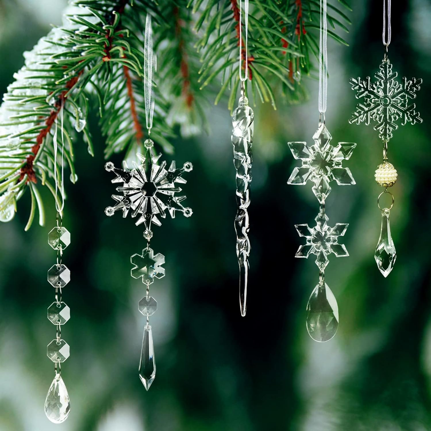18pcs Crystal Christmas Tree Decorations with Snowflakes and Icicles