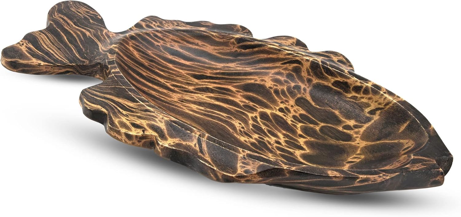 AeraVida Ocean Fish Shaped Natural Brown Wooden Bowl Tray