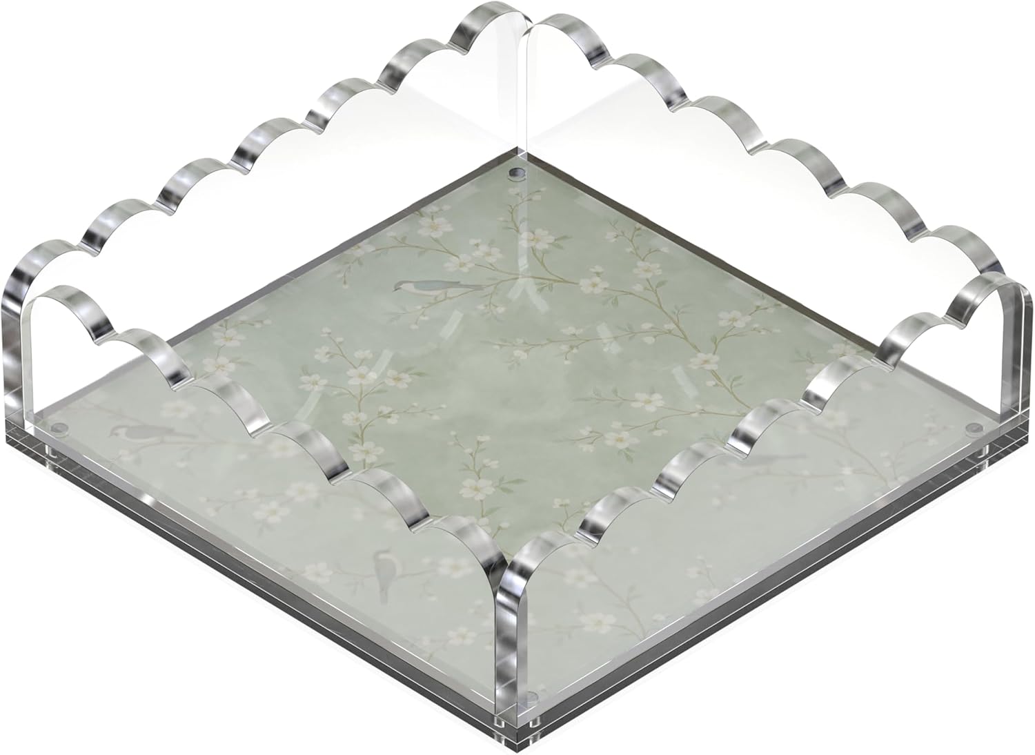 8 x 8 Scalloped Acrylic Tray with Magnetic Mat - Clear Photo Display Jewelry Organizer