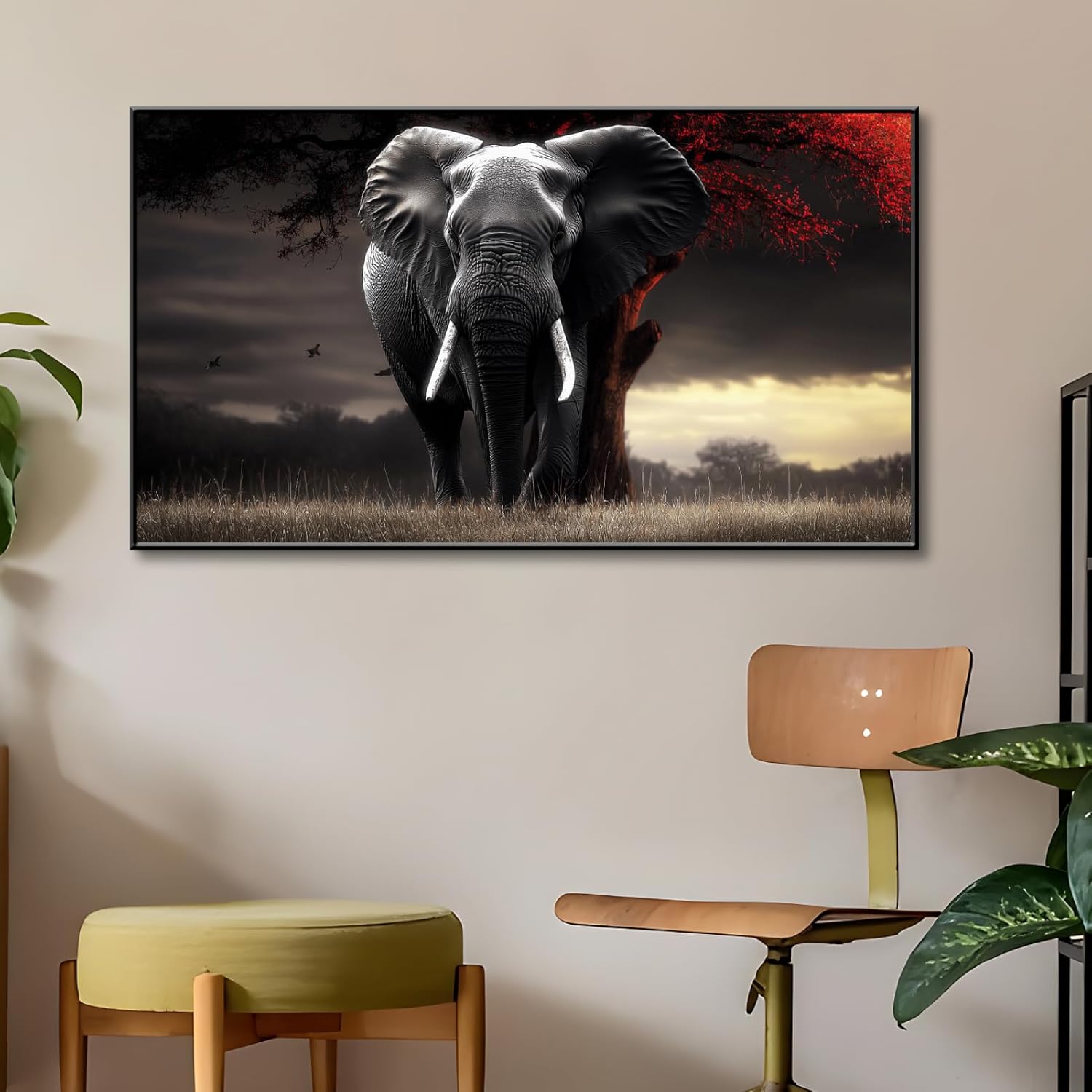 Lumwif Elephant Wall Art Red and Black