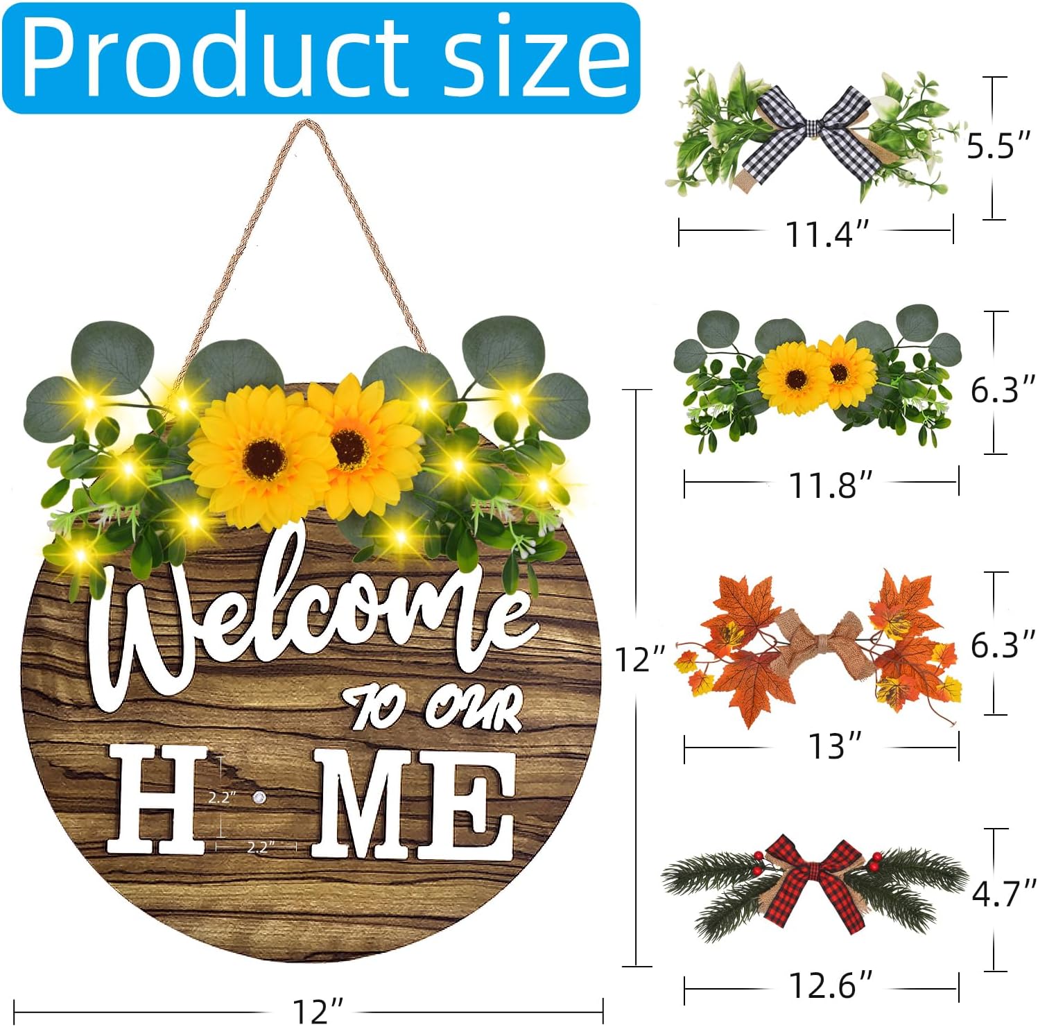 Interchangeable Welcome Home Sign with Seasonal Wreaths and 21 Icons