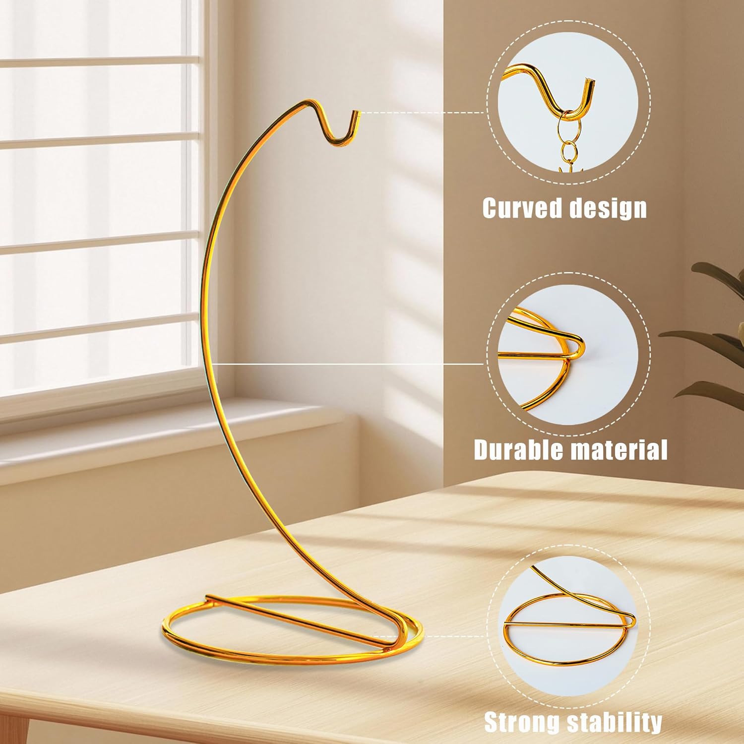 HD HYALINE DORA 3 Pack Gold Hanging Ornament Display Stand Holder Hook for Glass Globe Terrarium Table Decor