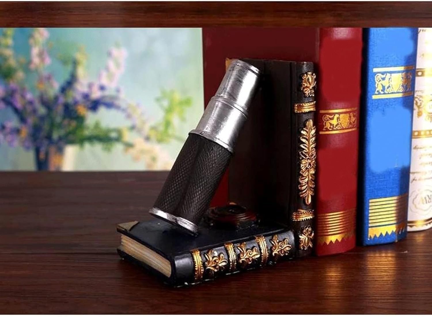 Unique Vintage Globe Telescope Bookend for Shelves