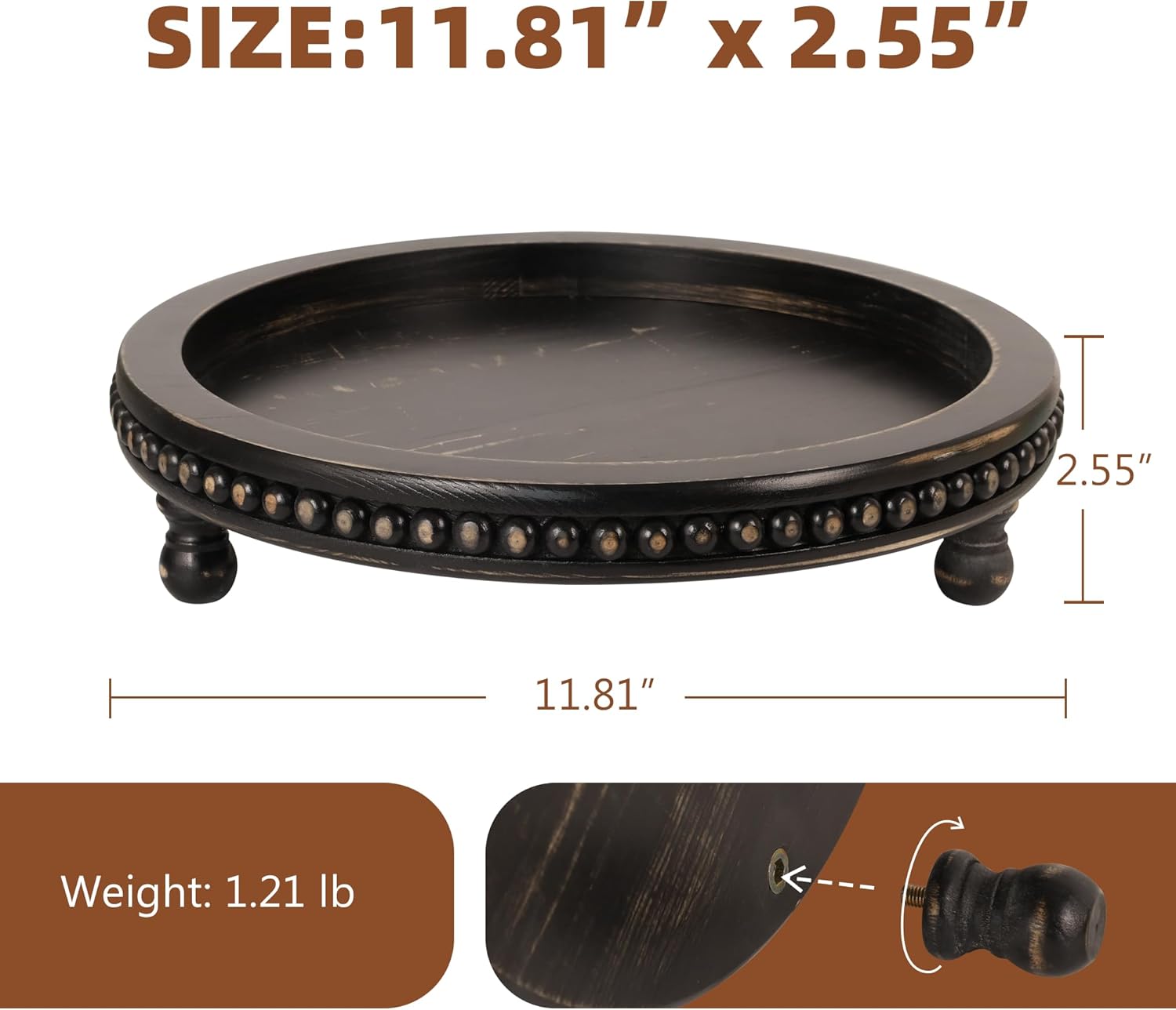 Wooden Tray for Home Decor Black Round Beaded