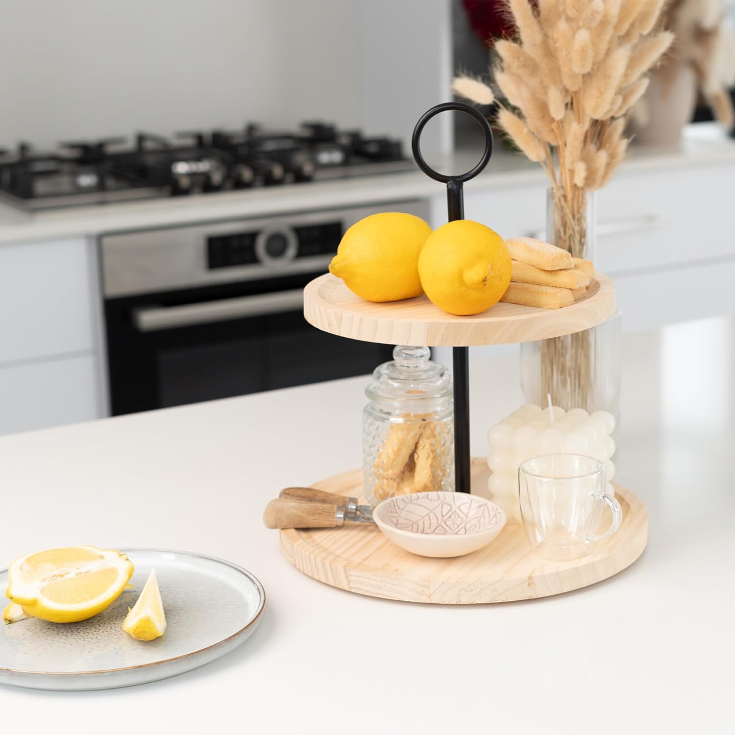 KIBAGA Decorative Wooden Tiered Tray Stand