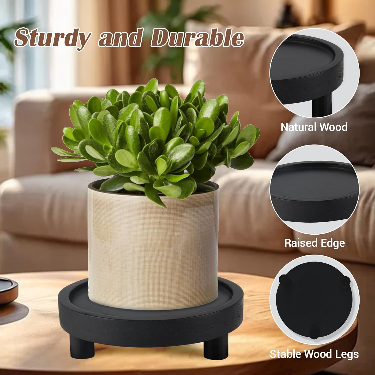 3PCS Wooden Display Risers for Home Dcor Modern Black