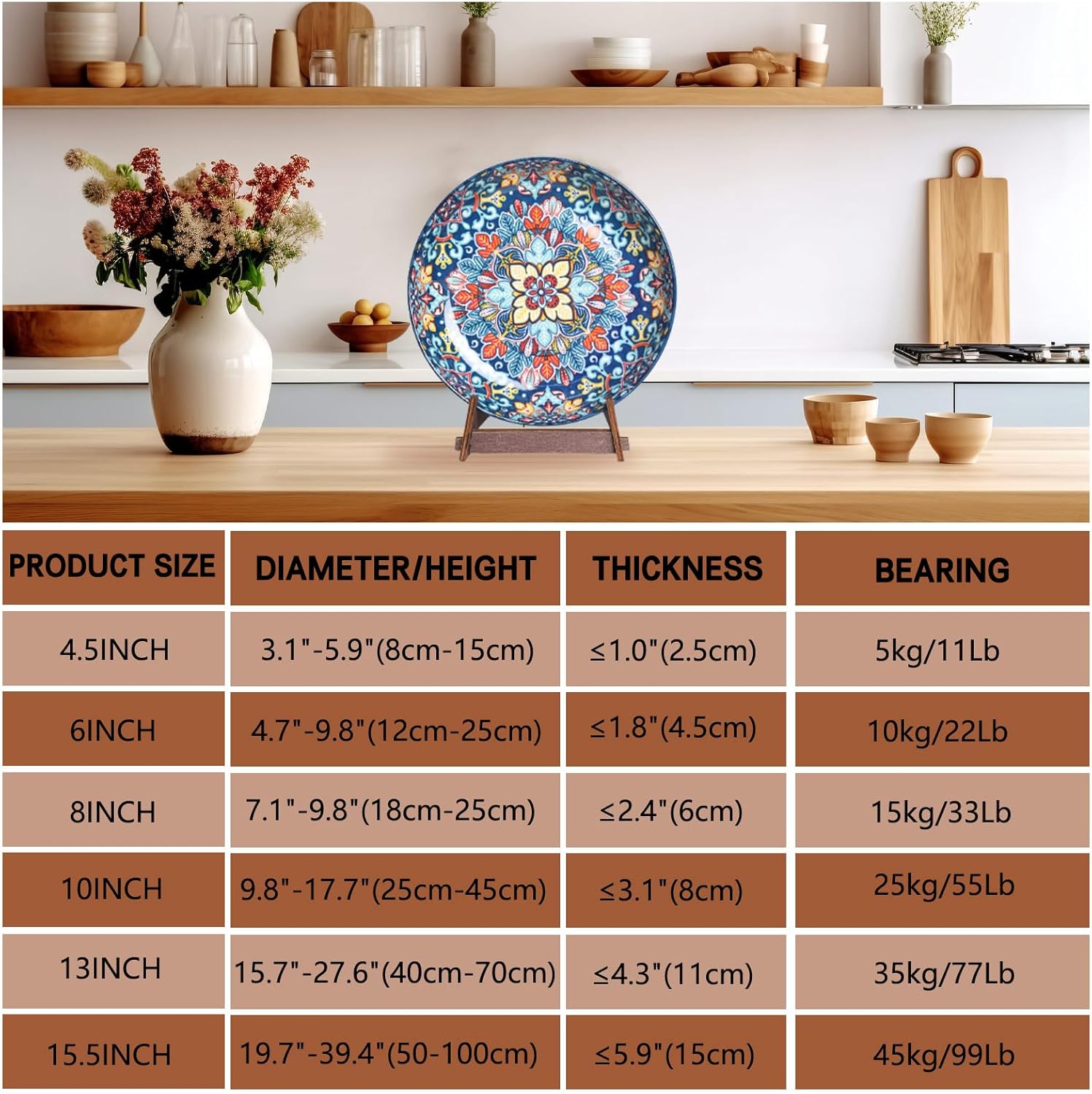13 Inch Wooden Plate Display Stand for Art and Decor