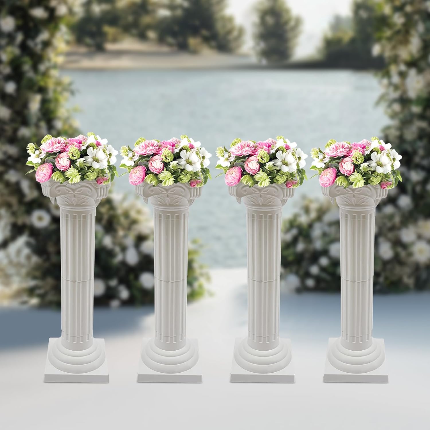 4pcs White Wedding Roman Column Decor Set