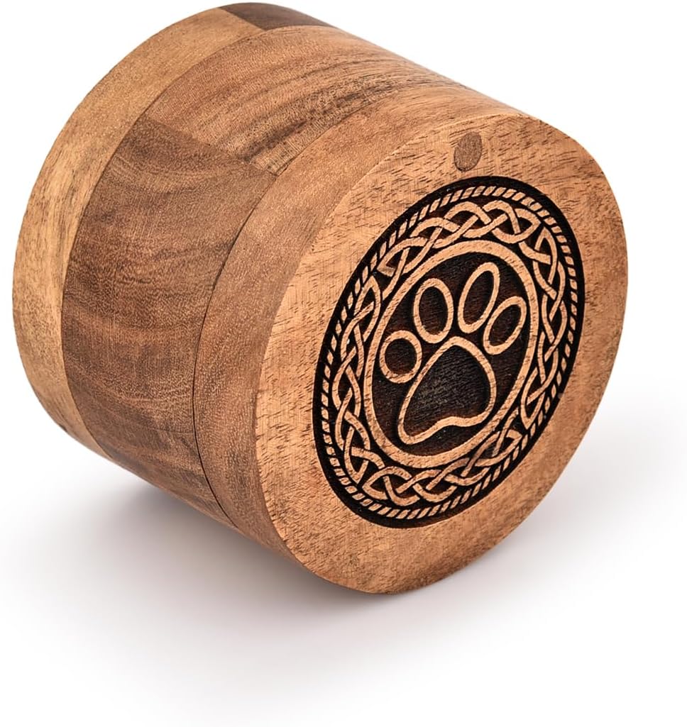 Kimona Wooden Pet Urn with Black Paw Design